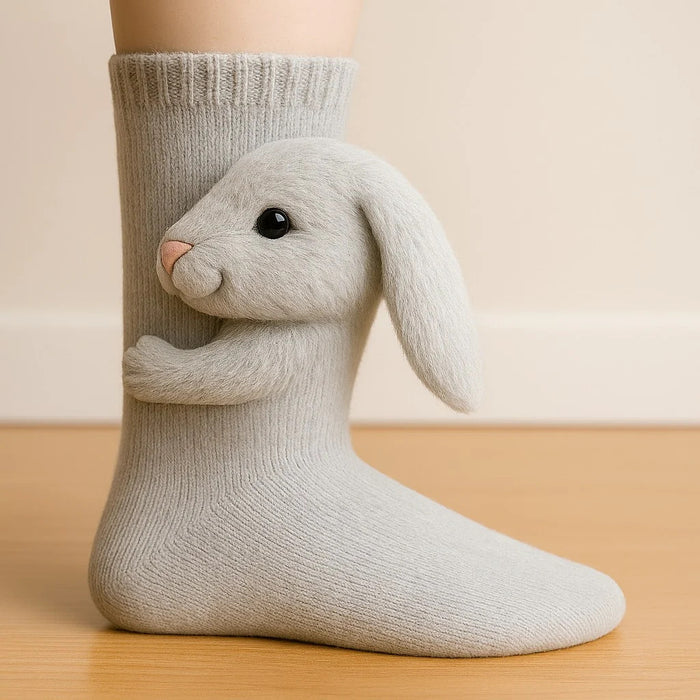 Warmfell Knit Socks with a 3D Crochet Animal Hug