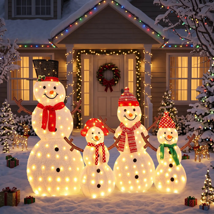 Warmfell Light-Up Snowman Family with Branch Arms, Set of 4