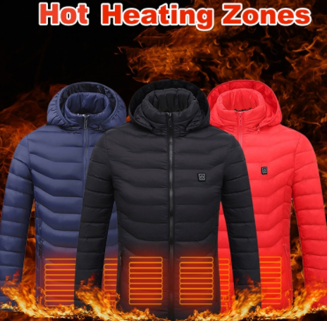 Heated Jacket With 8 Zones And Removable Hood, USB Powered
