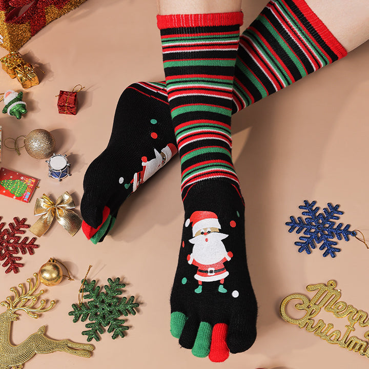 Knee high Christmas toe socks with penguins