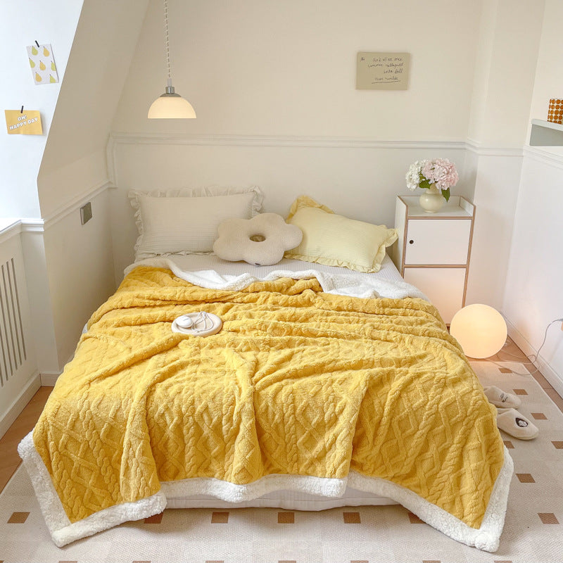Cream cable knit blanket with sherpa border