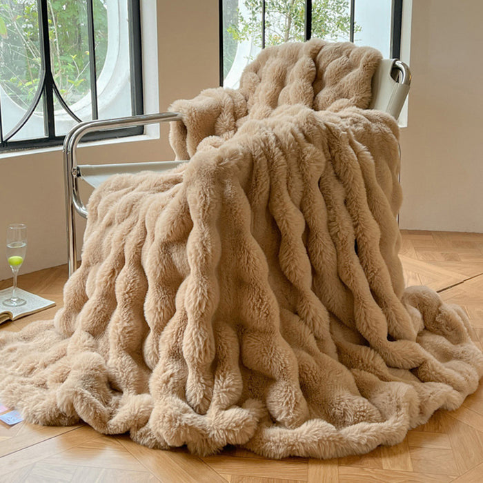 Warmfell Thick Bubble Faux Fur Throw Blanket for Sofa or Bed