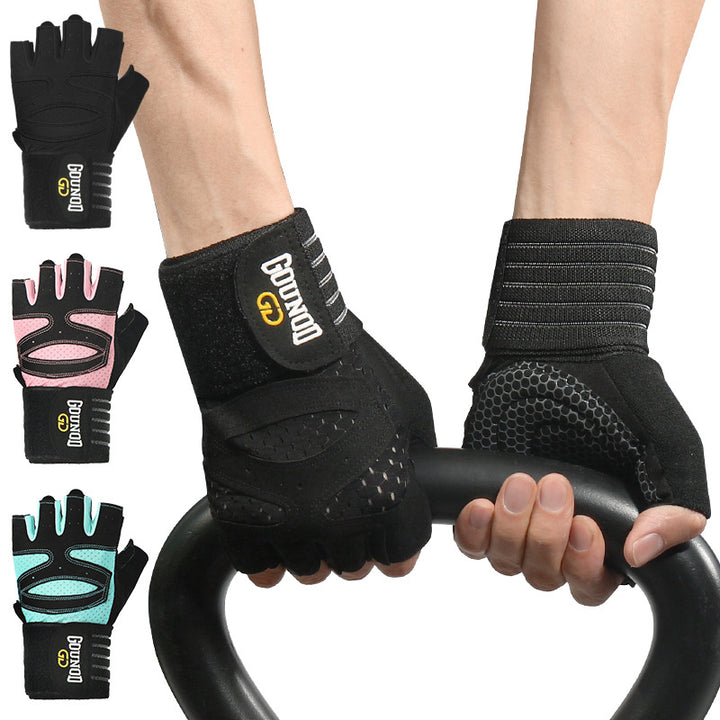 Half-finger gym gloves with wrist wrap