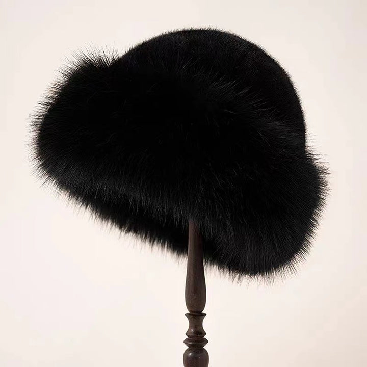 White faux fur Cossack hat with rolled brim