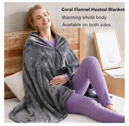 USB Heated Shawl – Soft Coral Fleece Wrap with Carbon Heating