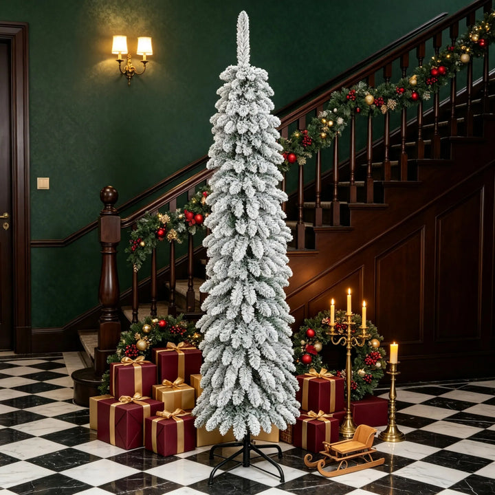 Slim white flocked tree, unlit, 5ft