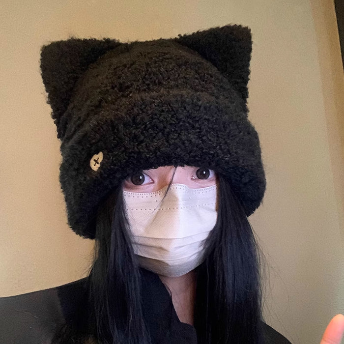 Warmfell Fluffy Teddy Fleece Beanie with Cat Ears