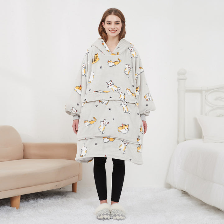 USB Heated Hoodie Blanket – Oversized Flannel and Sherpa