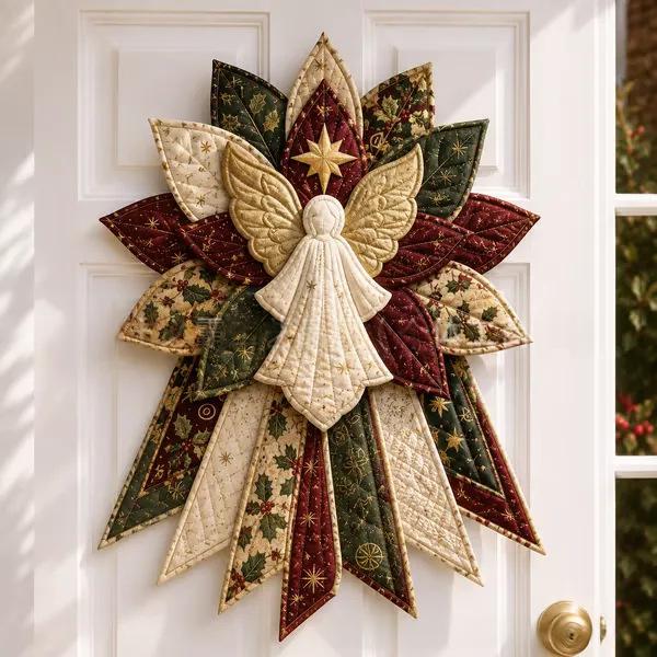 Quilted fabric Christmas door hanging with snowman
