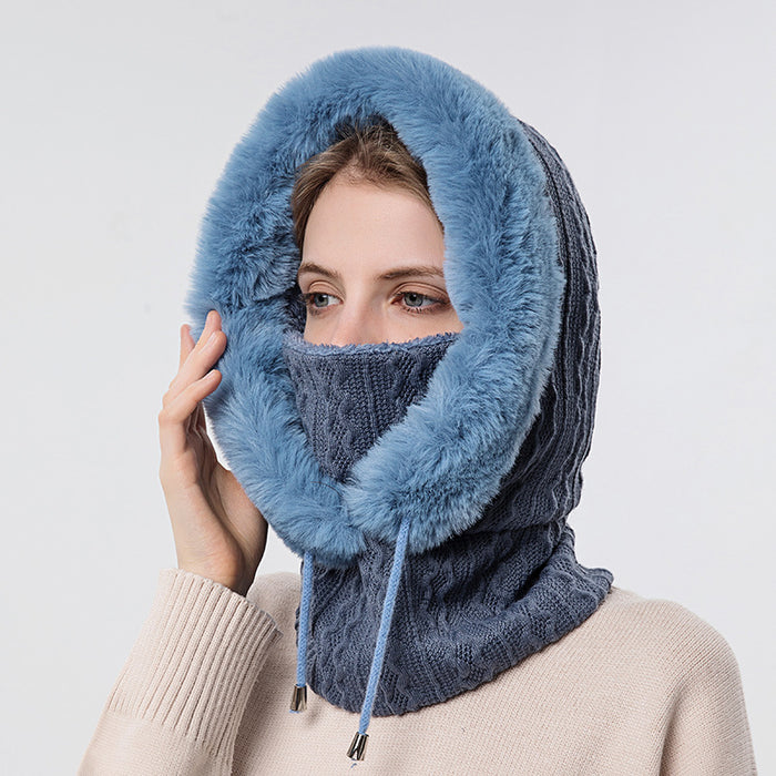 Warmfell Thick plush hooded scarf hat for women, windproof and warm