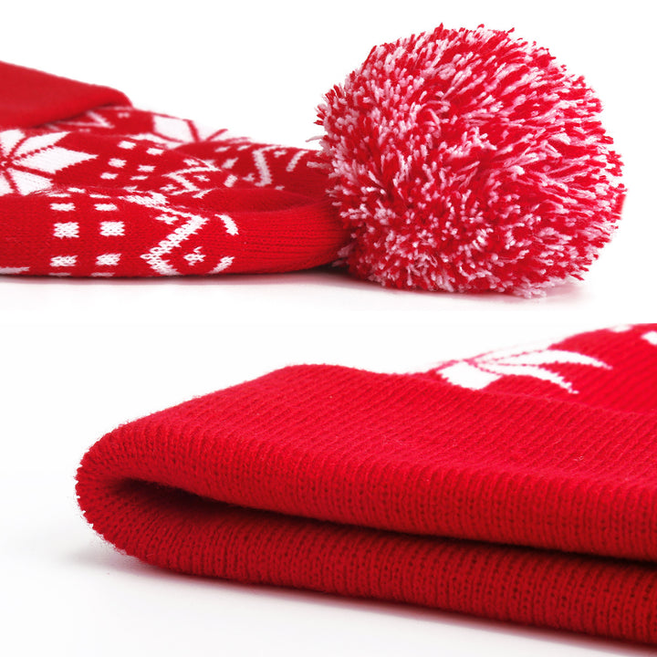 Red Christmas knitted bobble hat with pom-pom