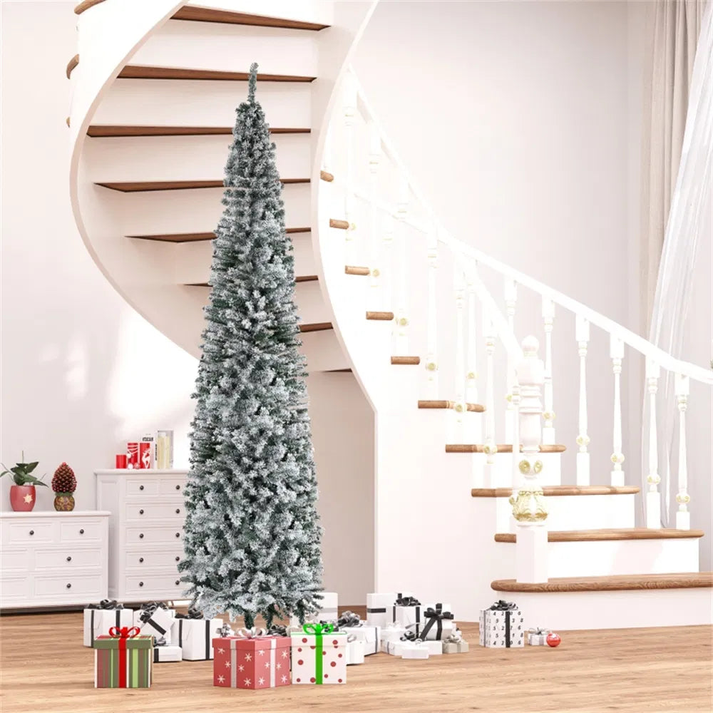 Tall slim snowy pencil tree, unlit