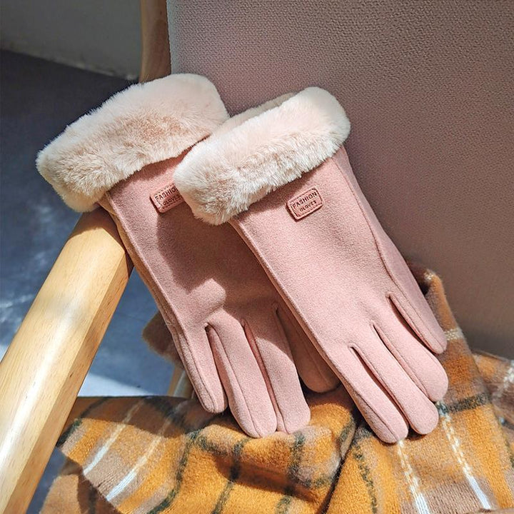 Pink suede look gloves with cat face