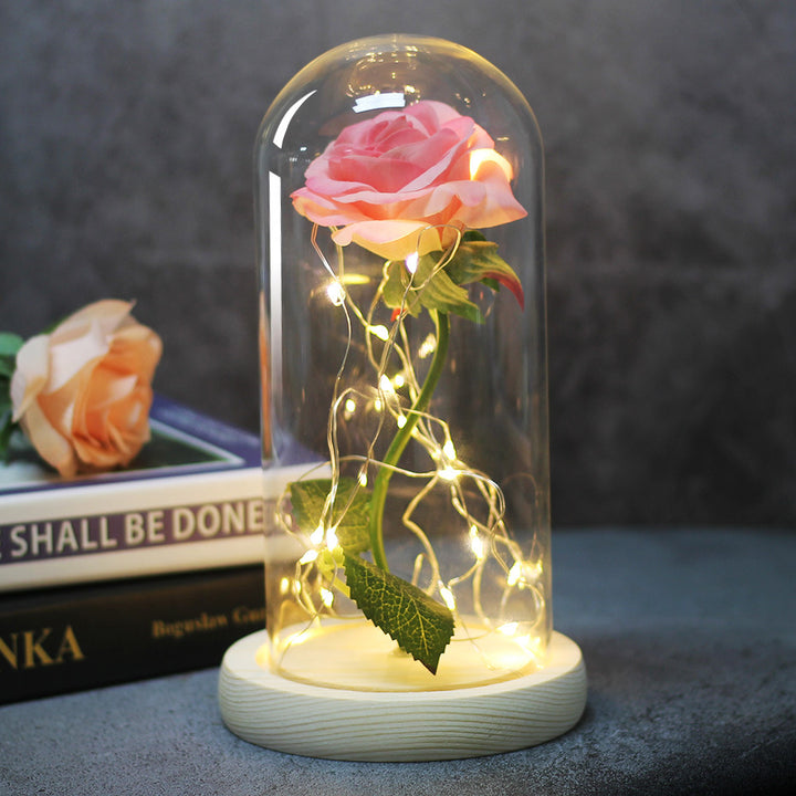 Enchanted rose in a glass dome with LED lights