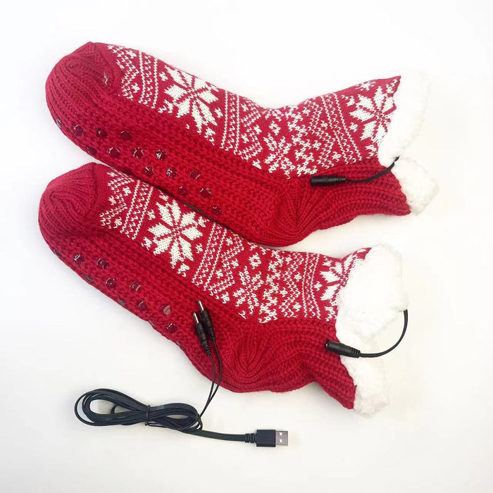 Warmfell USB Heated Nordic Knit Socks with Plush Lining