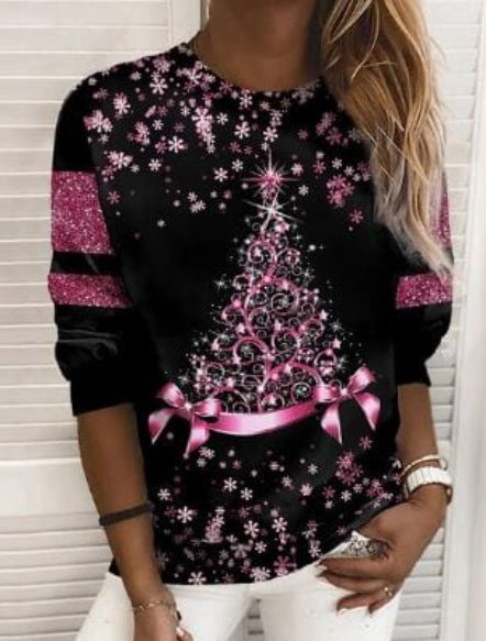 Warmfell Women's Christmas sweatshirt with 3D print, round neck, 2XS to 5XL
