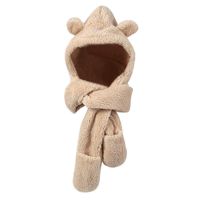 Warmfell 3-in-1 Teddy Hood with Bear Ears, Scarf and Mitten Pockets