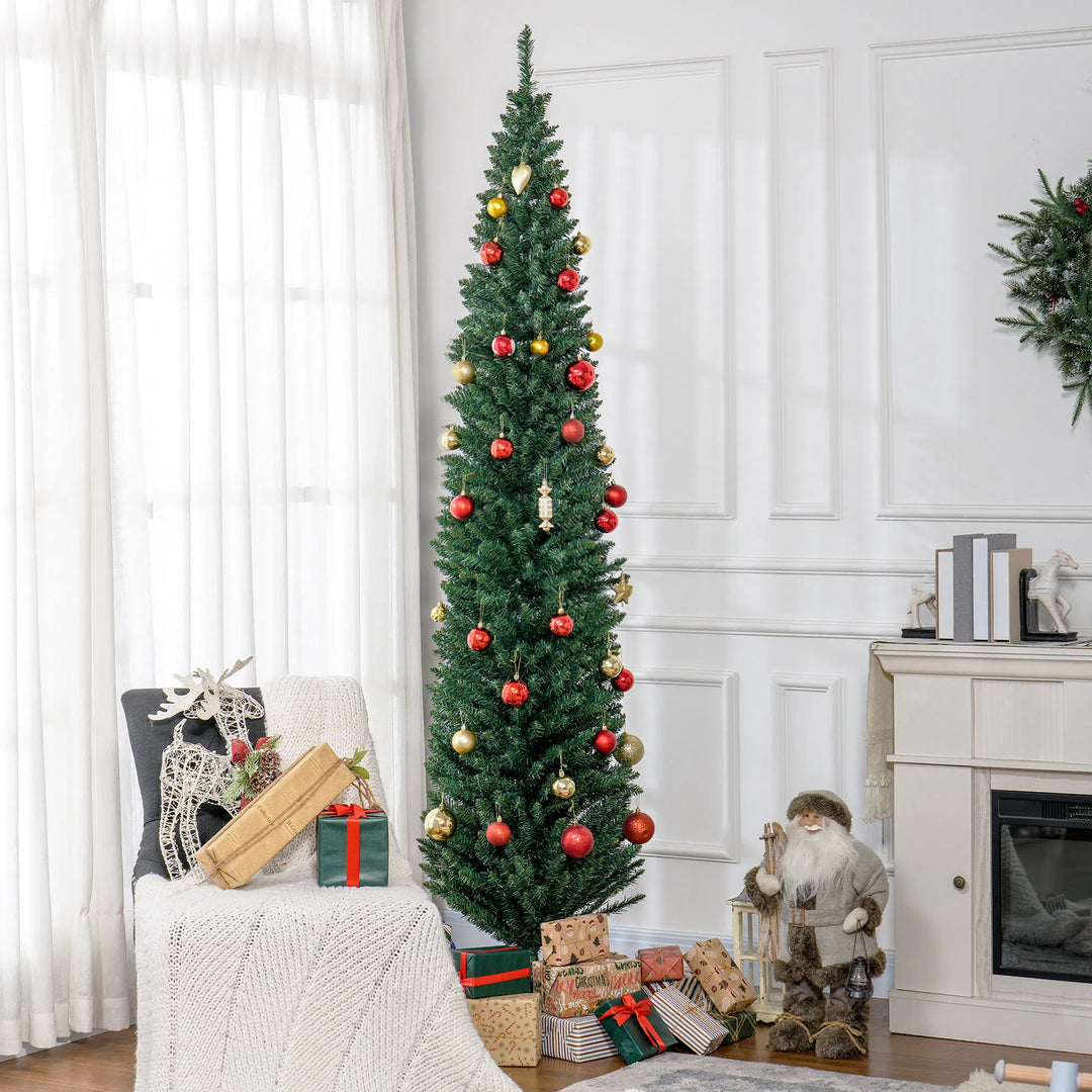 Tall green slim pencil tree, unlit