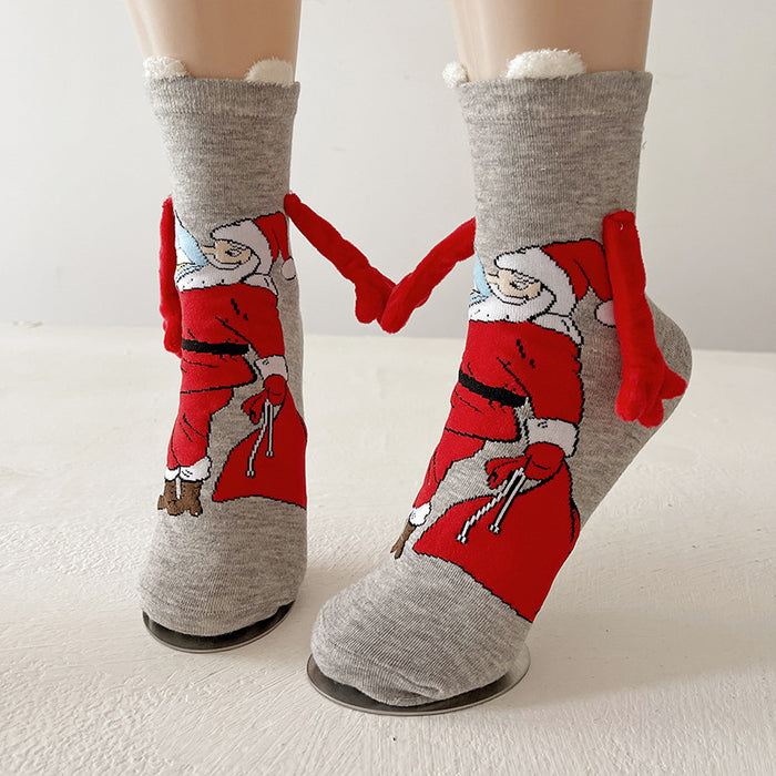 Warmfell Christmas Couple Socks with Magnetic Holding Hands