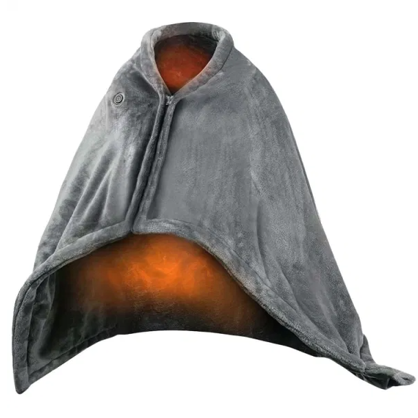 Warmfell USB heated shawl with zip – 150 x 80 cm flannel wrap, 3 heat settings