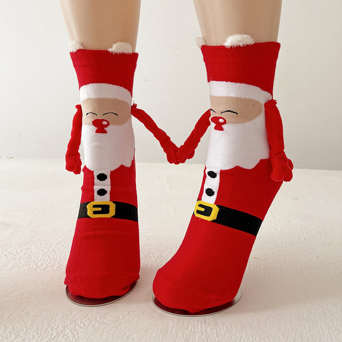Warmfell Christmas Couple Socks with Magnetic Holding Hands