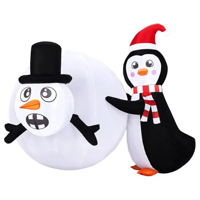 Warmfell 4ft Inflatable Penguin Rolling a Giant Snowball