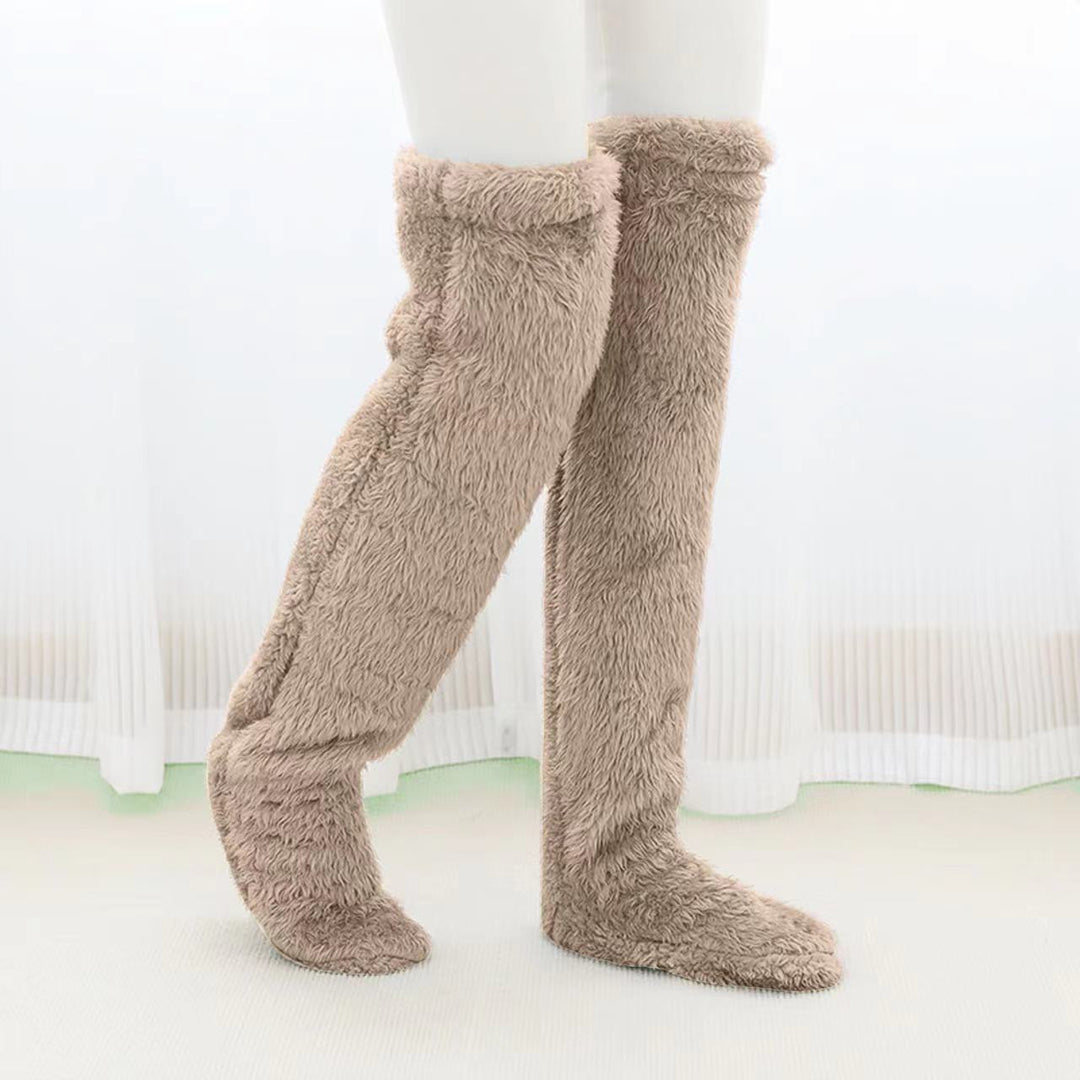 Fuzzy over the knee plush socks in lilac