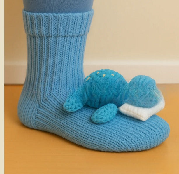 Warmfell Knit Socks with a 3D Crochet Animal Hug