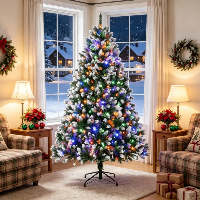 Warmfell Snow-Tipped Christmas Tree with 400 LEDs and Remote, 7.5ft