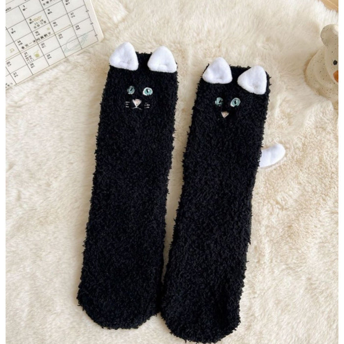 Warmfell Fleece Cat Socks with 3D Ears and Tail