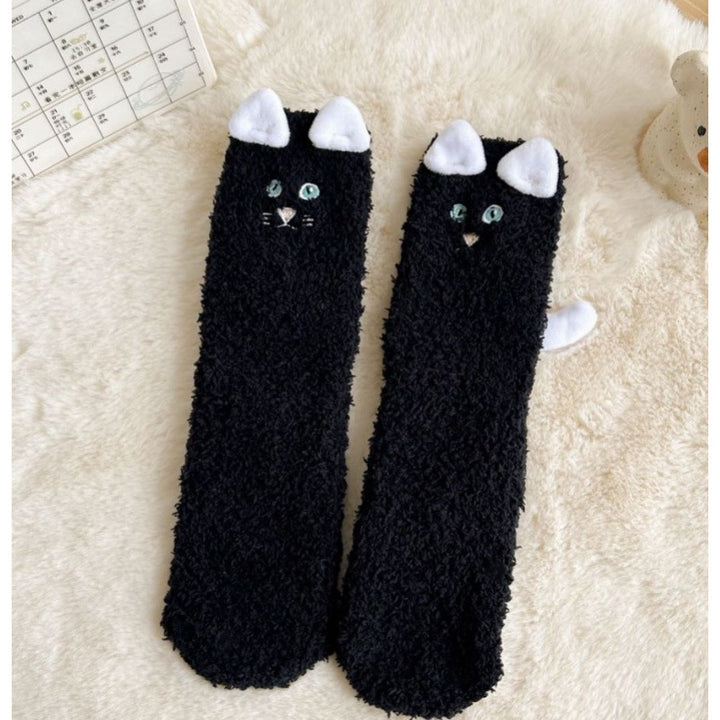 Fluffy cat socks with 3D ears and tail