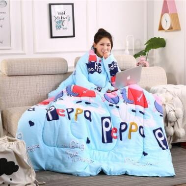 Winter Lazy Quilt with Sleeves, Wearable Blanket for Bed