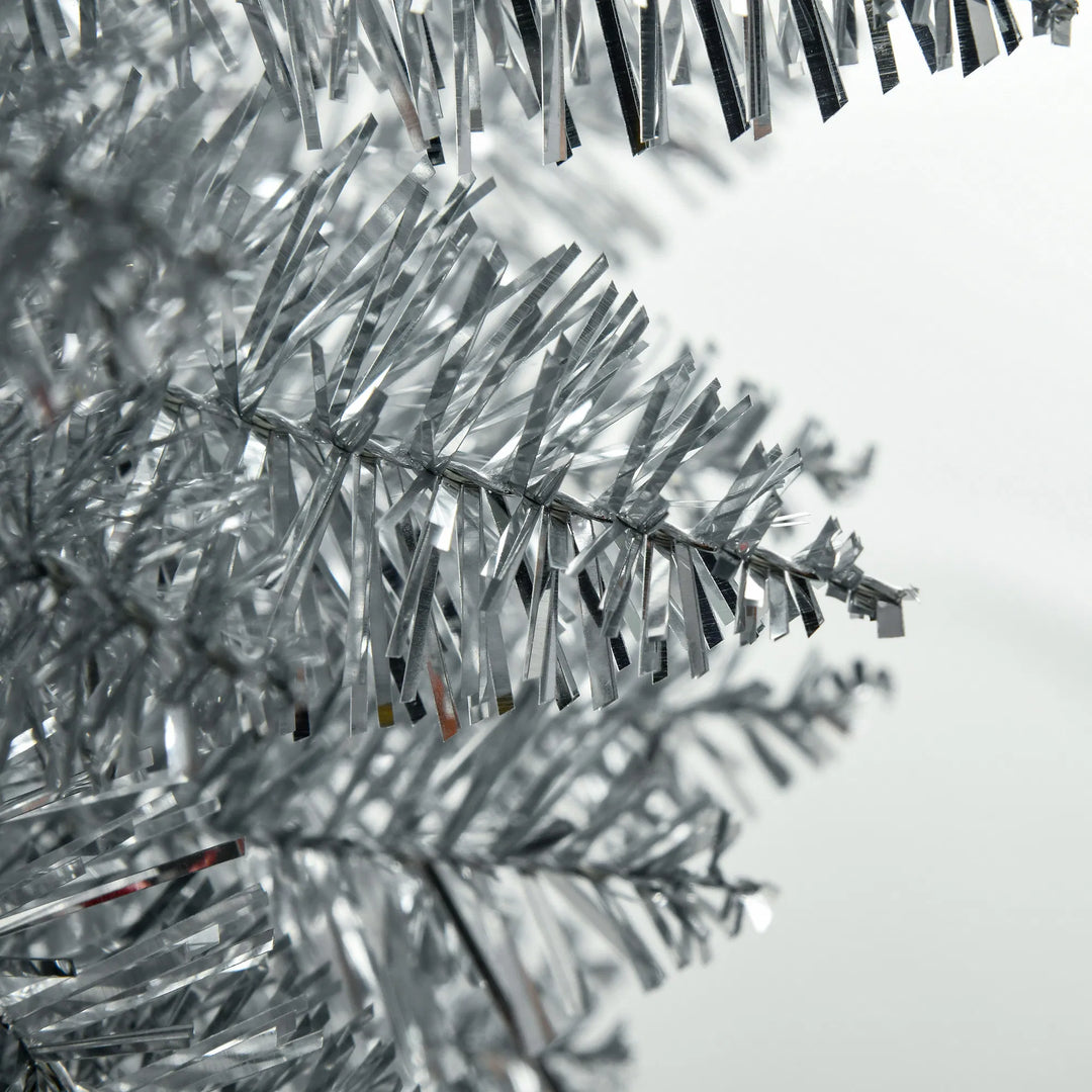 Tall silver slim pencil tree, unlit