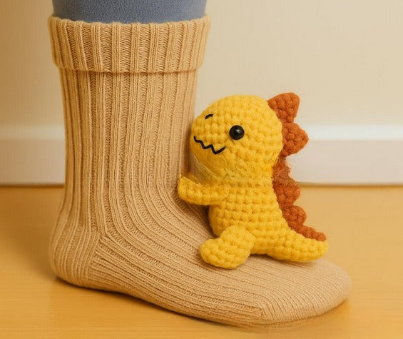 Knit socks with 3D crochet sloth