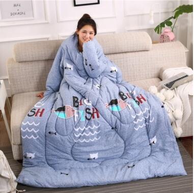 Winter Lazy Quilt with Sleeves, Wearable Blanket for Bed