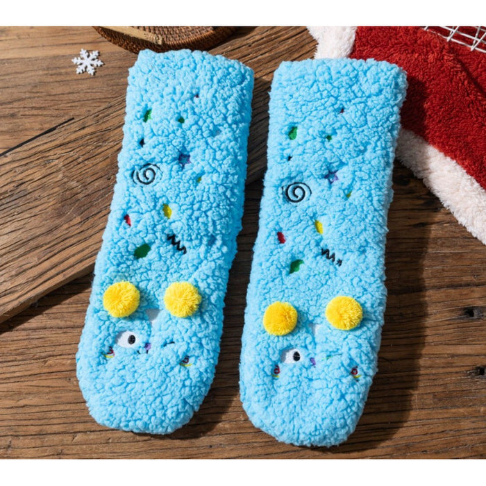 Warmfell Fluffy Socks with Embroidered Faces and Pompoms