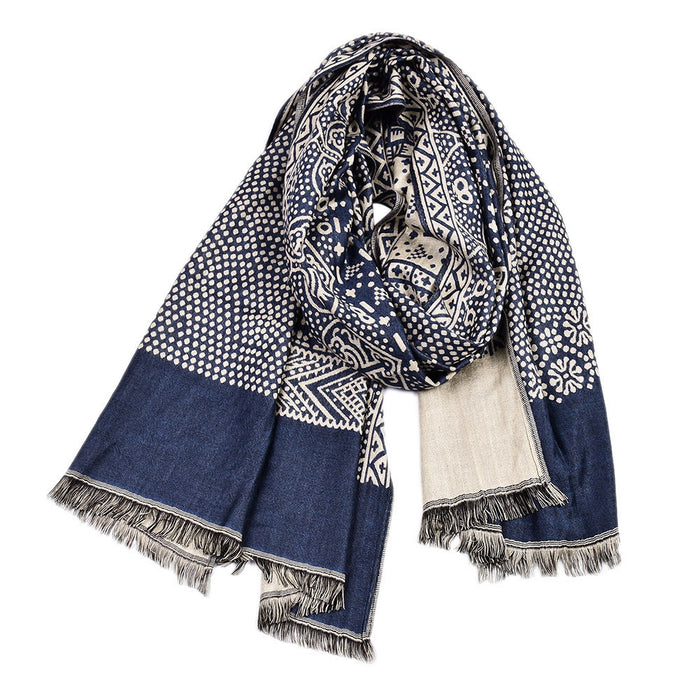 Warmfell Jacquard Woven Scarf with Ethnic Pattern and Fringe
