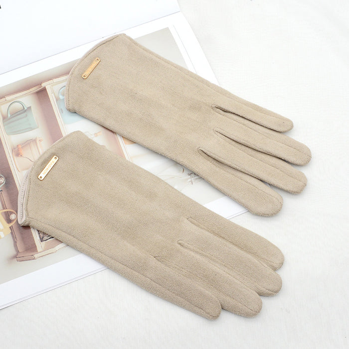 Warmfell Faux Suede Touchscreen Gloves with Gold Bar