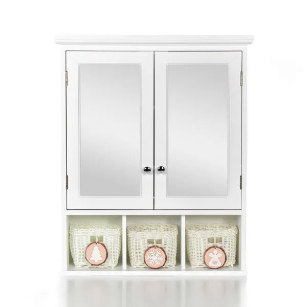 Warmfell Mirrored Bathroom Wall Cabinet with Shelves and Baskets