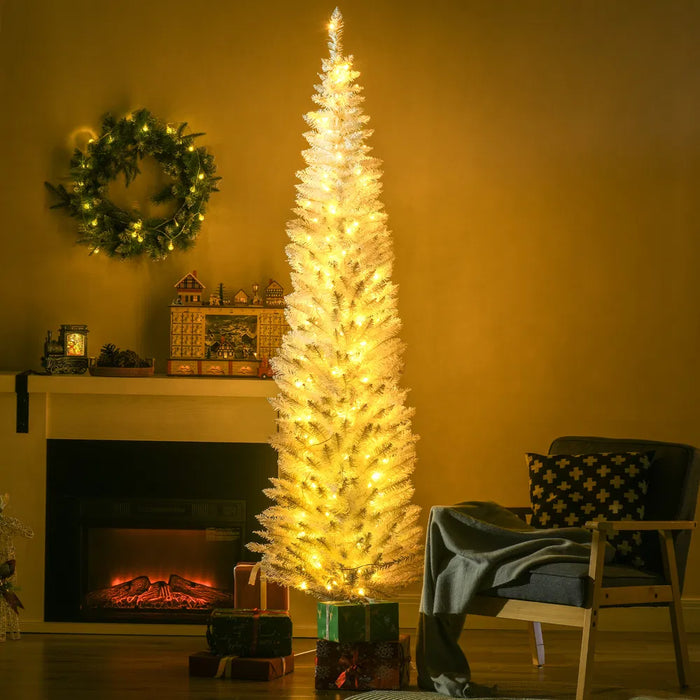 Warmfell White Pencil Christmas Tree with 200 Warm LEDs, 7ft
