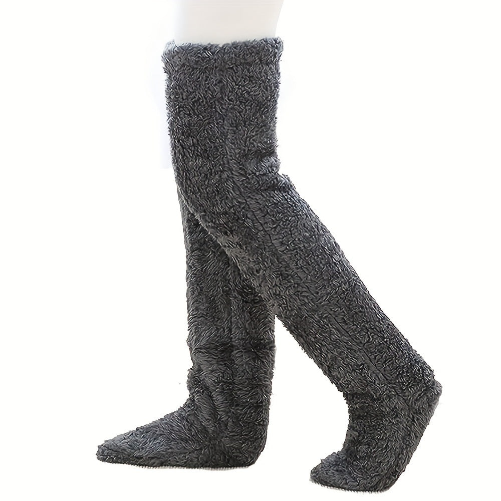 Fuzzy over the knee plush socks in lilac