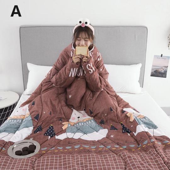 Winter Lazy Quilt with Sleeves, Wearable Blanket for Bed