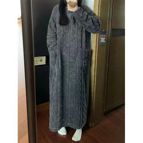 Warmfell Long Coral Fleece Nightgown with Pockets