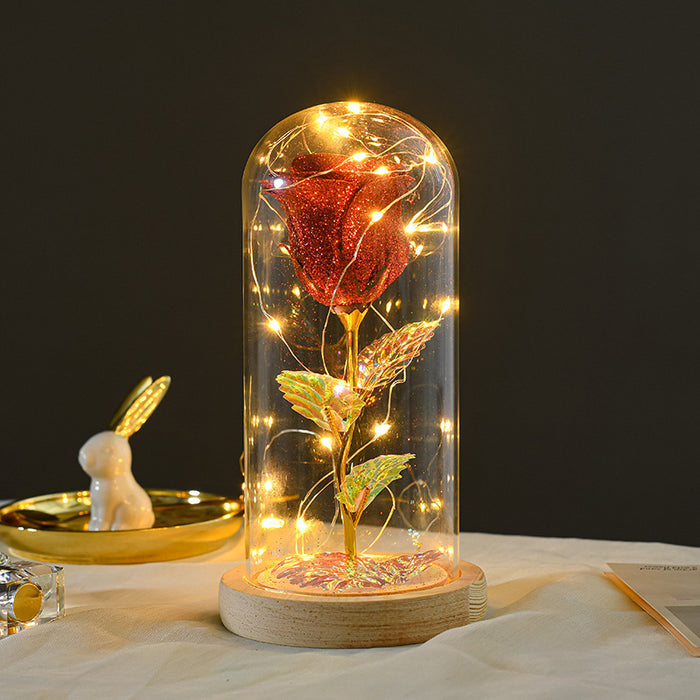 Warmfell Preserved rose in a glass dome with fairy lights