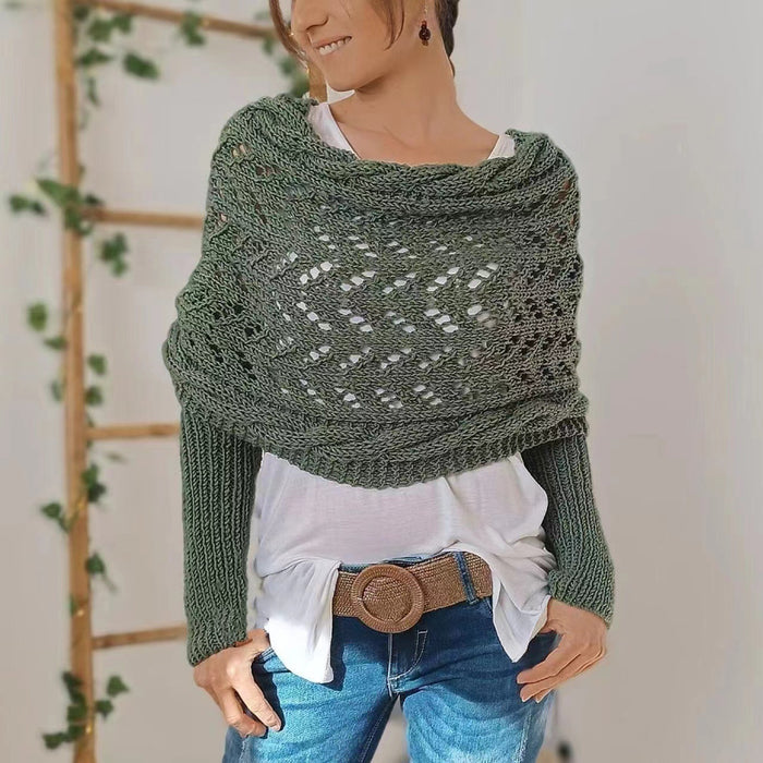 Warmfell Knitted Openwork Shawl with Sleeves, Shrug Style
