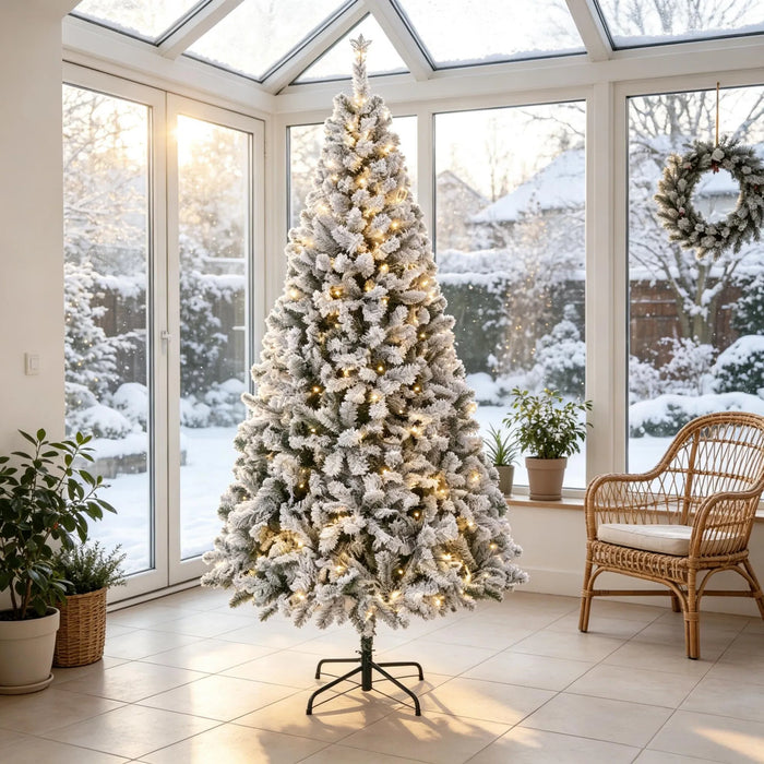 Warmfell Snow-Flocked Fraser Fir Christmas Tree with 220 Lights