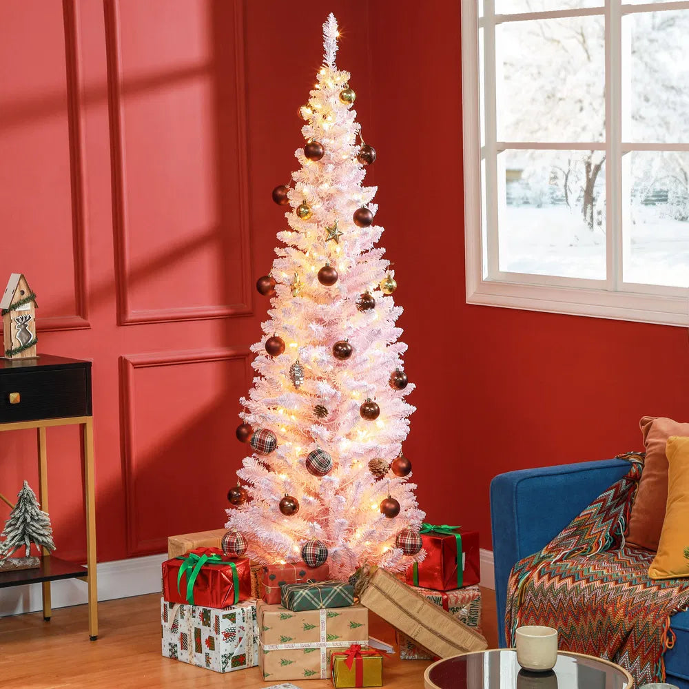 Pink pencil tree with soft warm lights