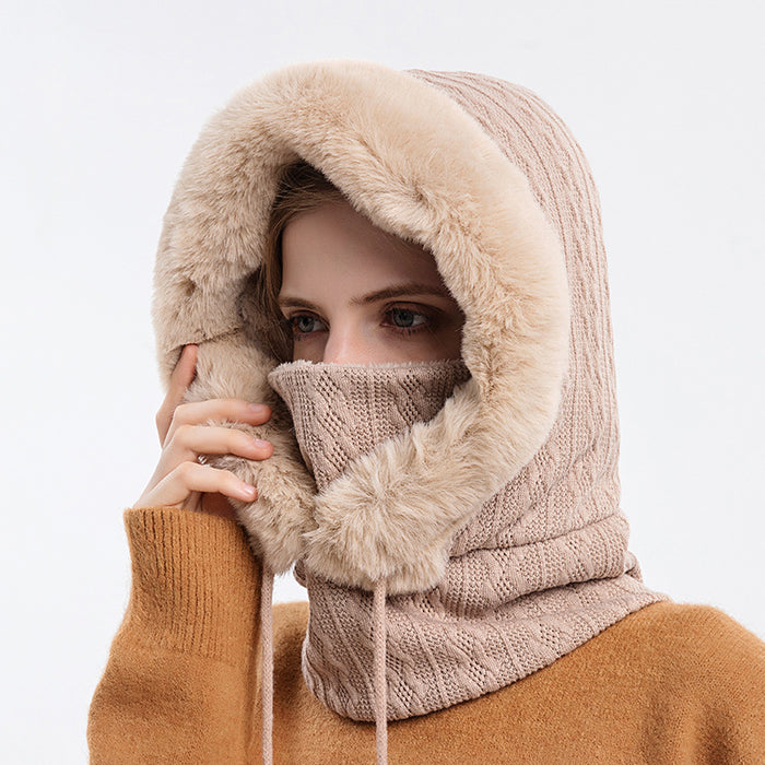 Warmfell Thick plush hooded scarf hat for women, windproof and warm