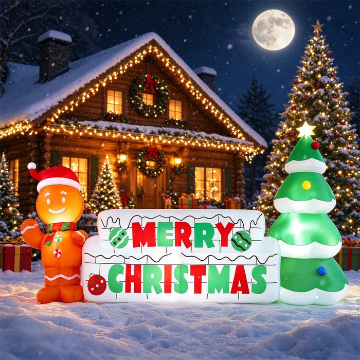 Warmfell Inflatable Merry Christmas Sign 9.5 ft with Gingerbread Man