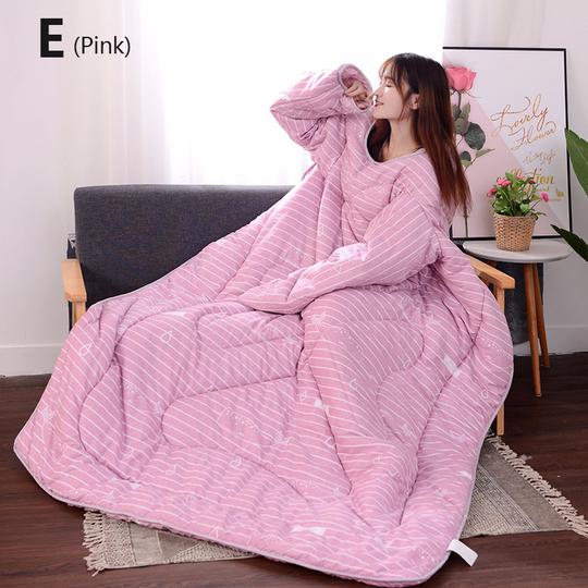 Winter Lazy Quilt with Sleeves, Wearable Blanket for Bed